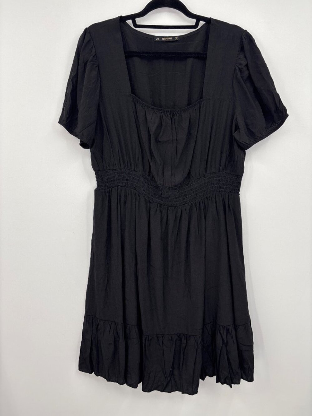 Hesperus Puff Sleeve Ruffle Hem Babydoll Dress Black 2X NWOT